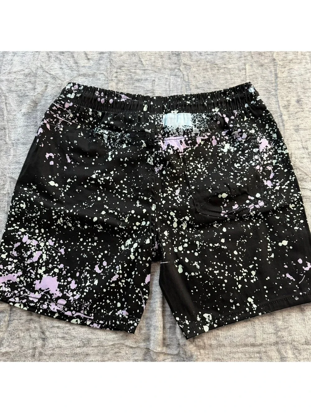 Fresh Prints of Bel-Air Men's Black Multi Paint Splatter Shorts Large Stretch